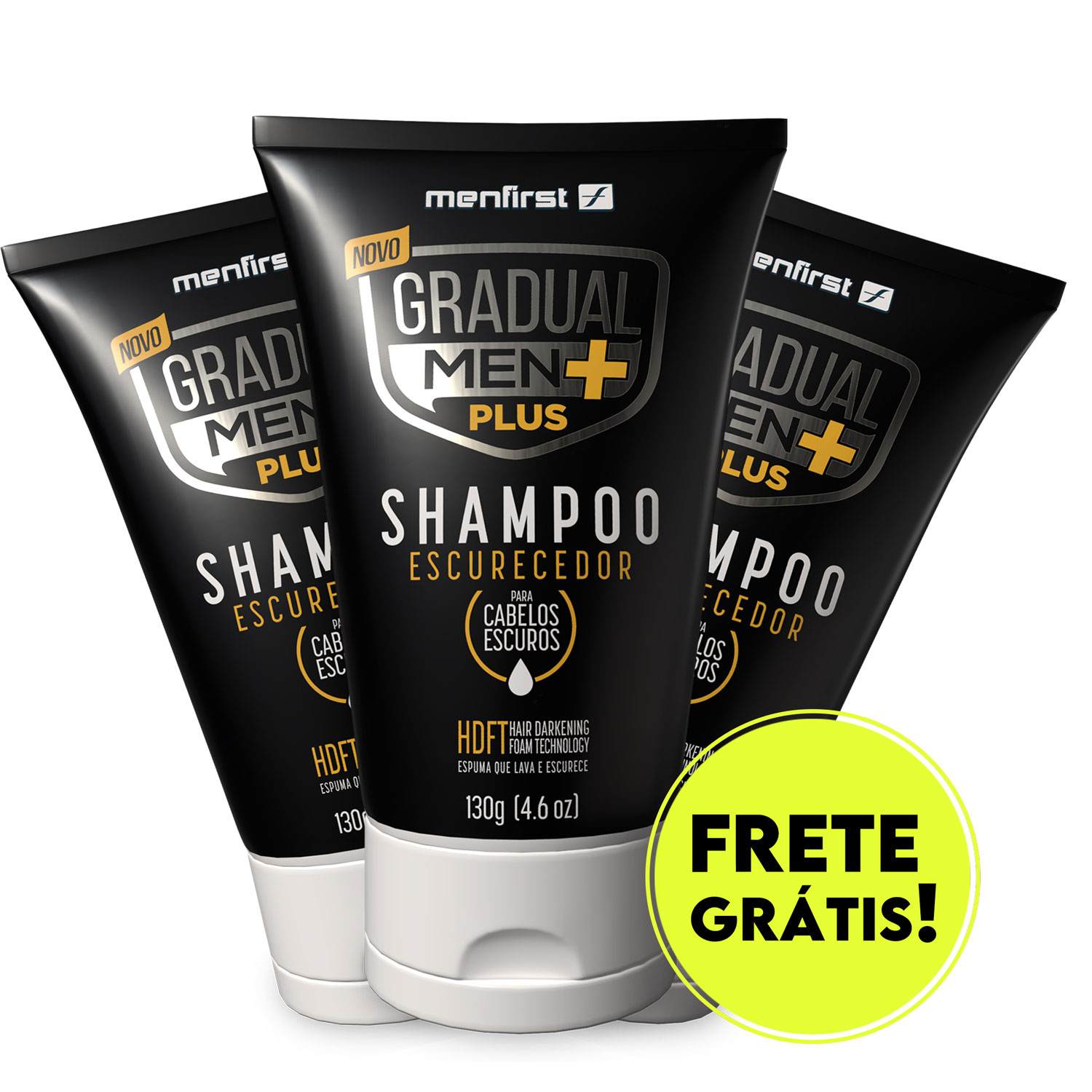 3x Shampoo Escurecedor de Cabelo Gradual Men PLUS + Potente - Total 3 Produtos