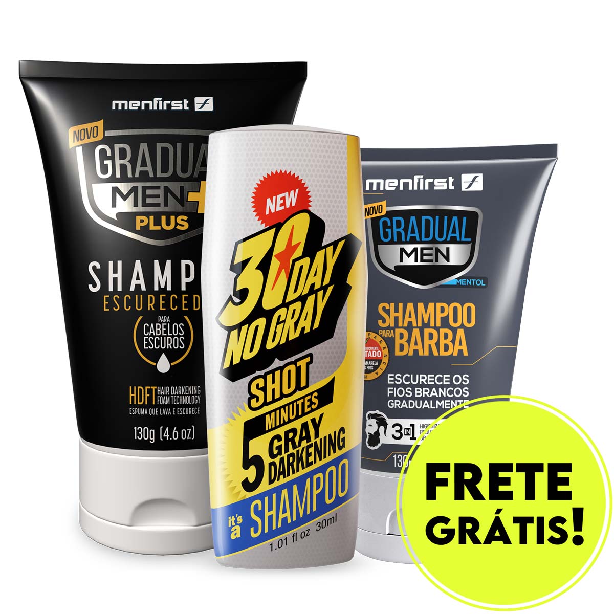 Combo 1 Shampoo Plus + 1 30 Day No Gray + 1 Shampoo Barba