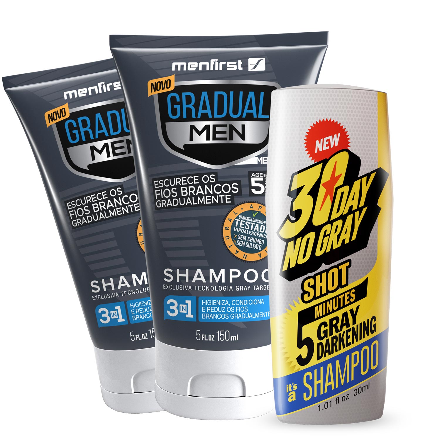 Combo 2 Shampoo Black + 30 Day No Gray - Total 3 Produtos  - MenFirst