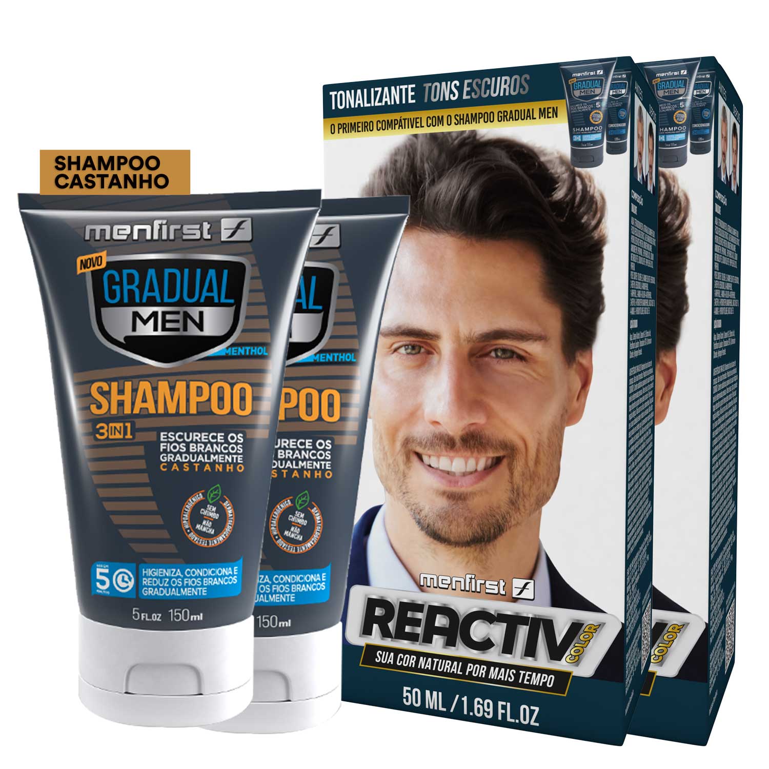 Combo 2 Tonalizante + 2 Shampoo Cabelo Castanho - Total 4 Produtos