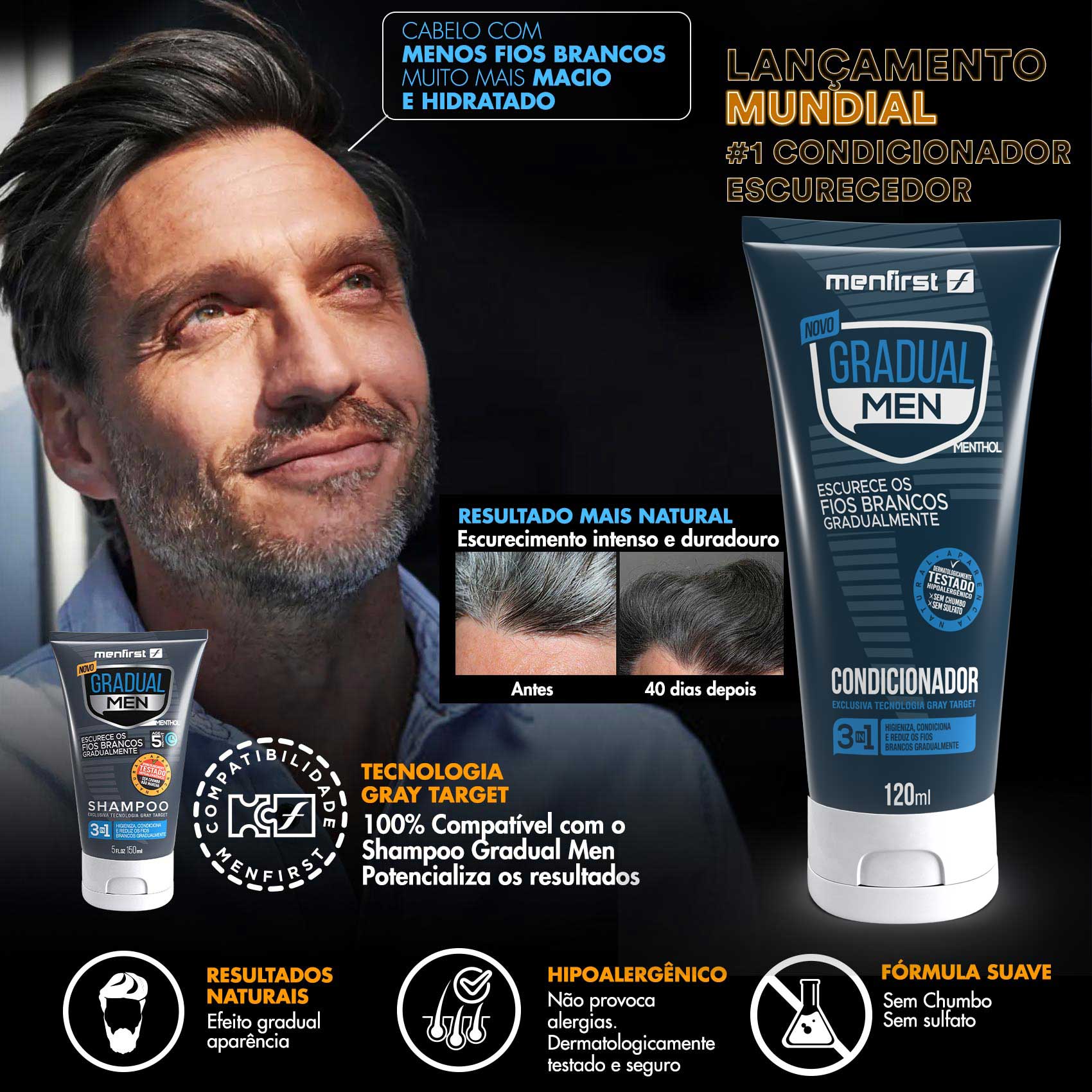 Kit 1 Condicionador + 1 Shampoo Gradual Men Menfirst Original - Total 2 Produtos  - MenFirst