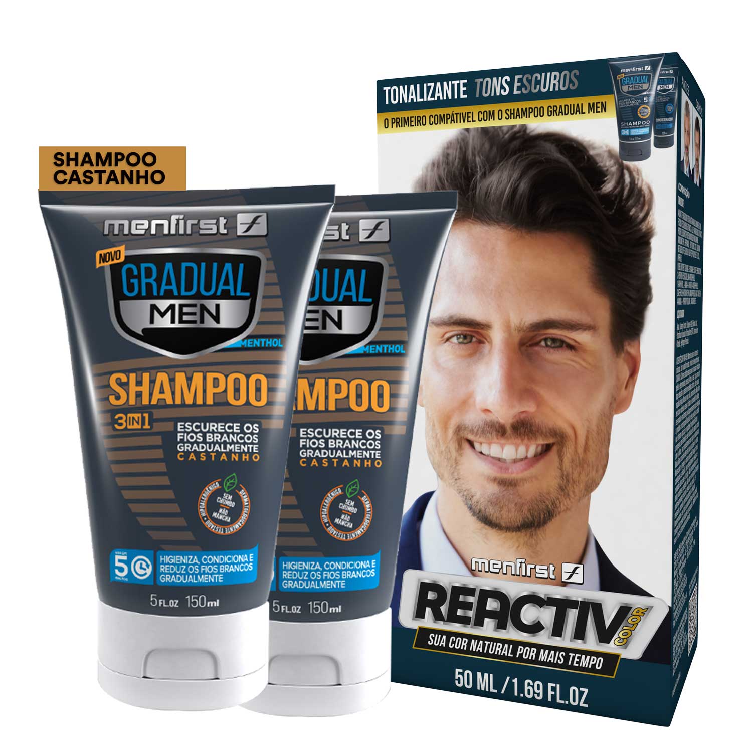 Combo Tonalizante + 2 Shampoo Cabelo Castanho - Total 3 Produtos