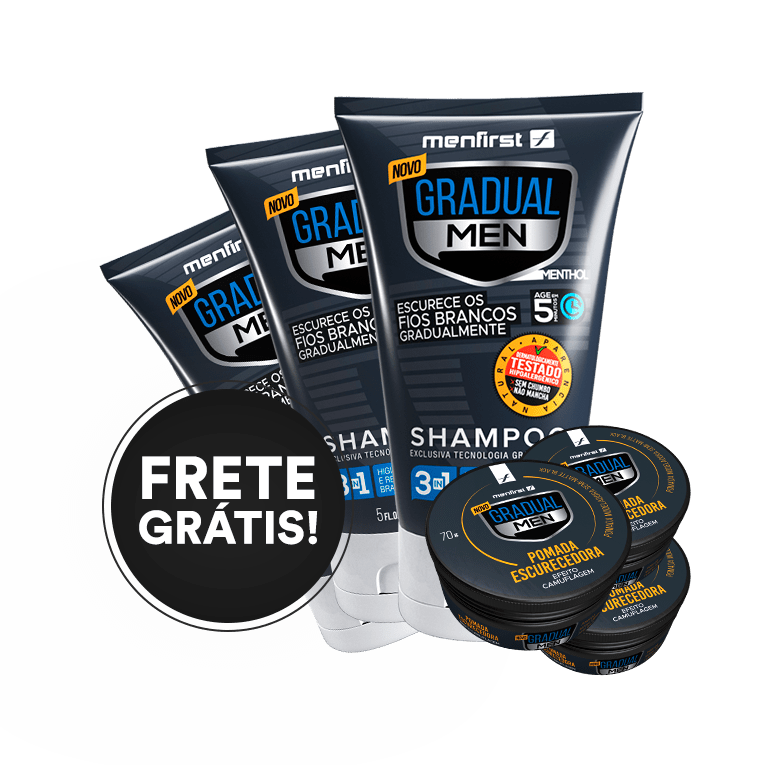 Gradual Men Cabelo (3x) - 3 Shampoo Escurecedor + 3 Pomada escurecedora de cabelos brancos - Total 6 Produtos