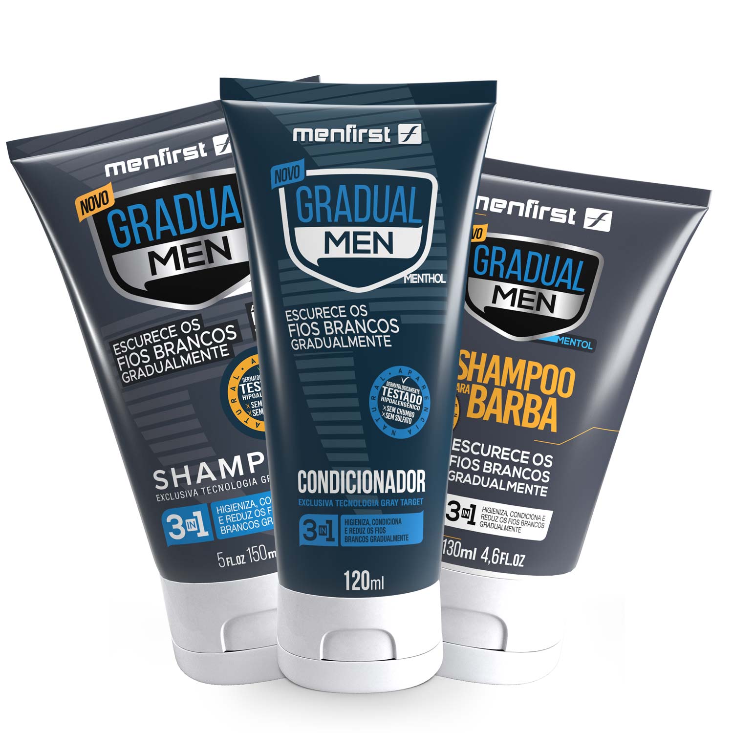 Kit 1 Condicionador + 1 Shampoo Cabelo + 1 Shampoo Barba Menfirst - Total 3 Produtos