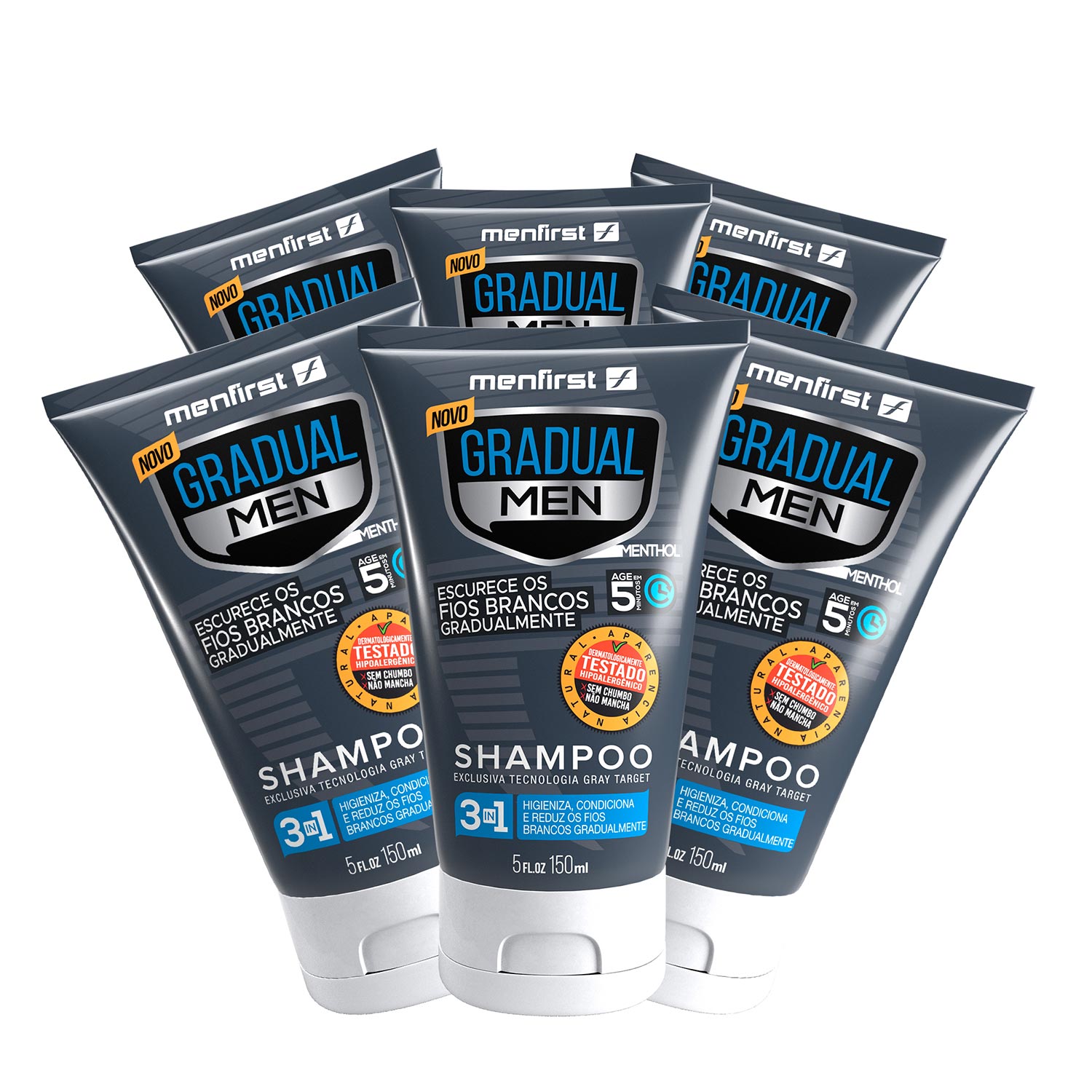 Shampoo Gradual Men Cabelo (6x) - Escurece cabelos Brancos  - Total 6 Produtos  - MenFirst