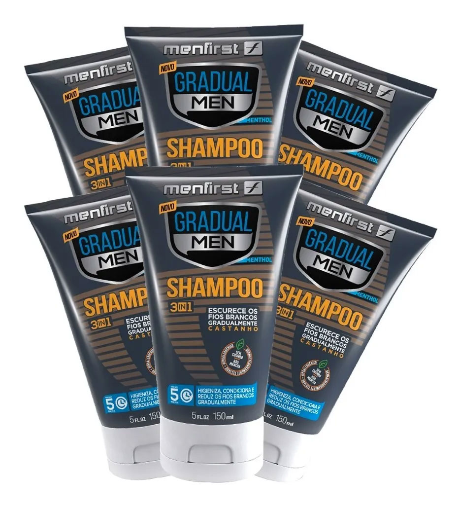 SHAMPOO GRADUAL MEN CASTANHO - CABELO (6x)  - Total 6 Produtos  - MenFirst