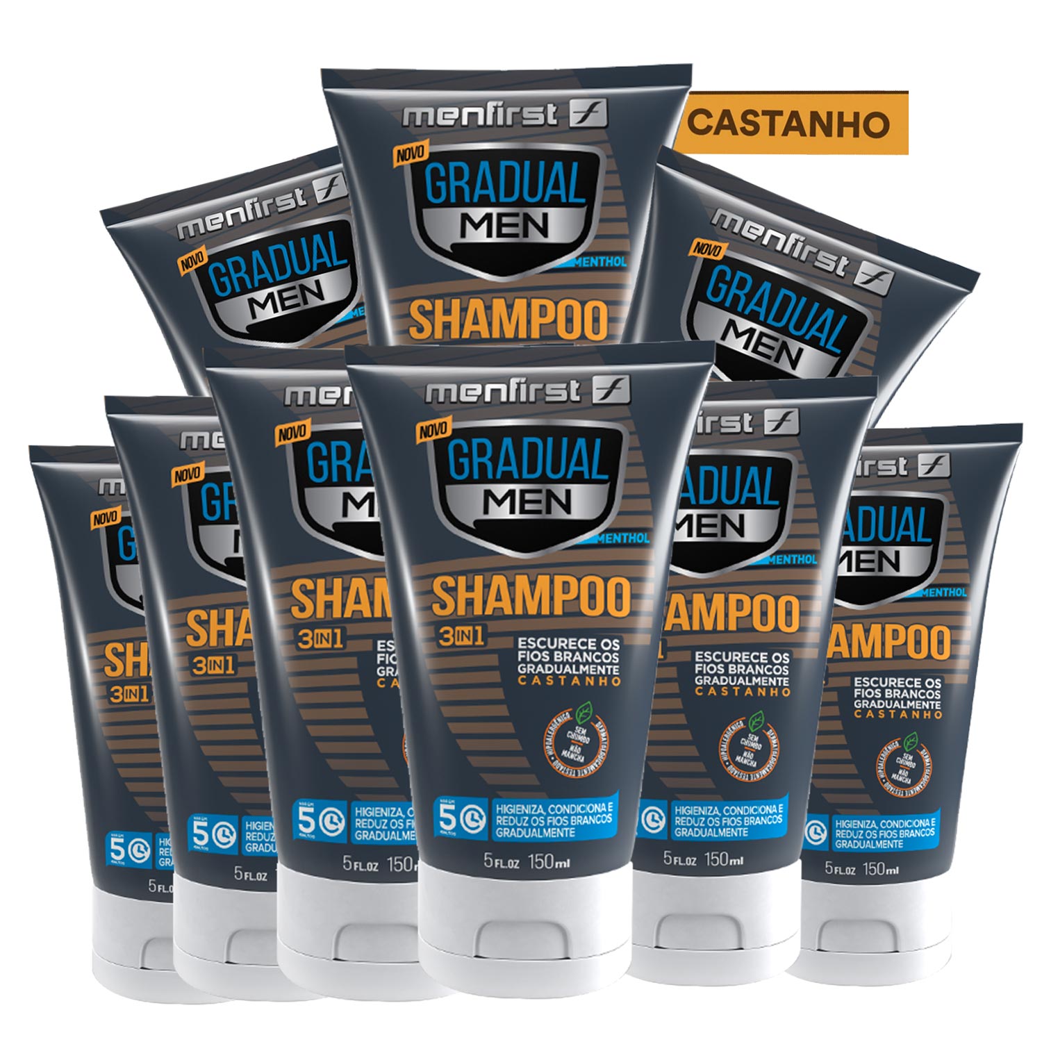 SHAMPOO GRADUAL MEN CASTANHO - CABELO (9x)  - Total 9 Produtos