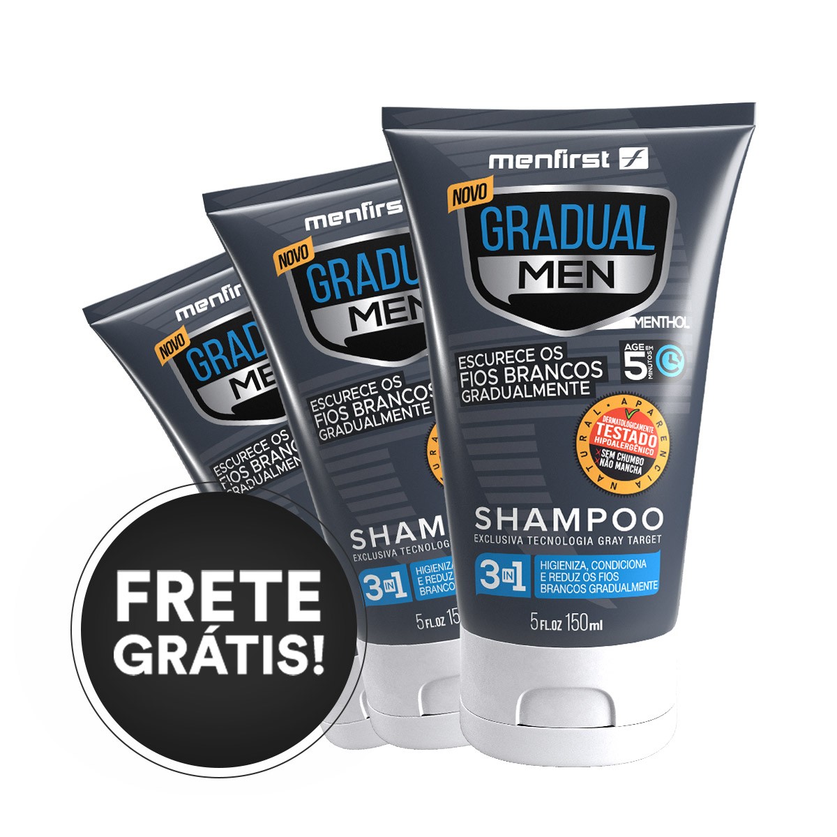 Shampoo Escurecedor de Cabelo Gradual Men | Menfirst (3x) - Total 3 Produtos - MenFirst Shampoo Escurecedor de Cabelo Gradual Men | Menfirst (3x) - Total 3 Produtos - MenFirst